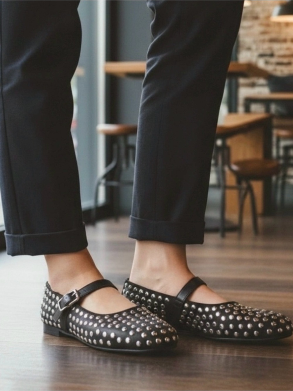 Worthington Slip On Black Women 8 Round Studded Ballet Flats Shoes Silver Dazie